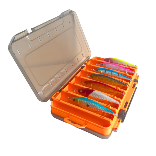 Gobait Caja de pesca 198 mm x 132 mm | 7,8 x 5,2 pulgadas - 14 compartimentos naranjas