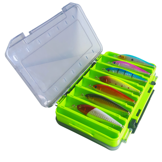 Gobait Caja de pesca - 198 mm x 132 mm | 7,8 x 5,2 pulgadas - 14 compartimentos - Verde